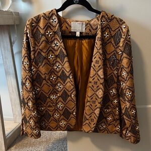 Beaded Women's Brown Geometric Blazer